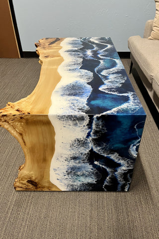 Waterfall Live Edge Coffee Table with Ocean Resin