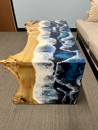 Waterfall Live Edge Coffee Table with Ocean Resin