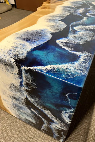 Waterfall Live Edge Coffee Table with Ocean Resin