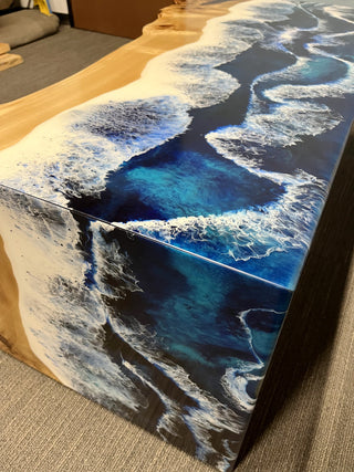 Waterfall Live Edge Coffee Table with Ocean Resin