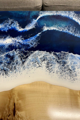 Waterfall Live Edge Coffee Table with Ocean Resin