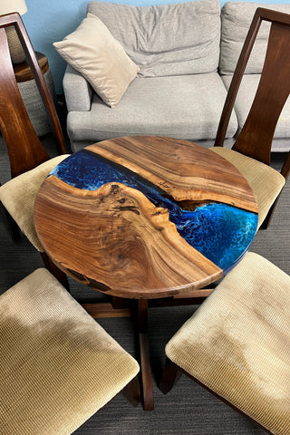 Black walnut Round Dining Epoxy River Dining Table