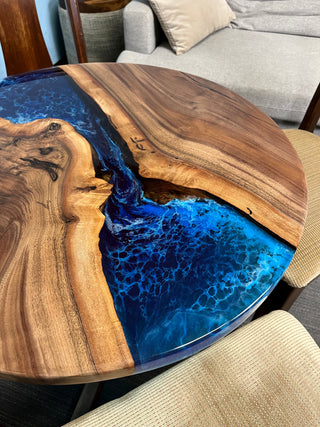 Black walnut Round Dining Epoxy River Dining Table