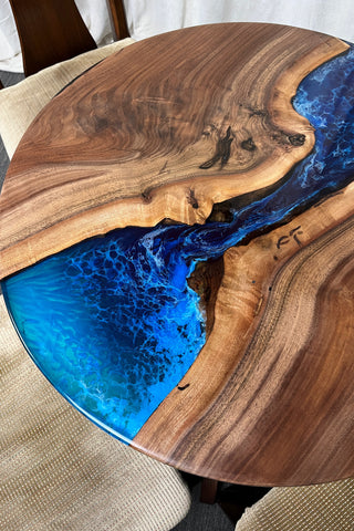 Black walnut Round Dining Epoxy River Dining Table