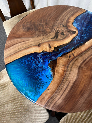 Black walnut Round Dining Epoxy River Dining Table