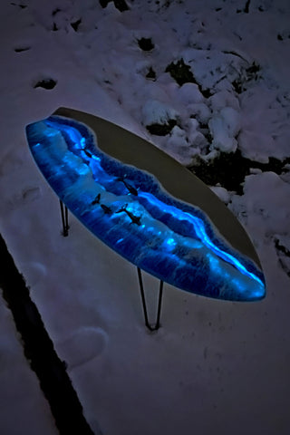 Surfboard Coffee Table with Glow Epoxy