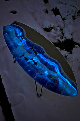 Surfboard Coffee Table with Glow Epoxy