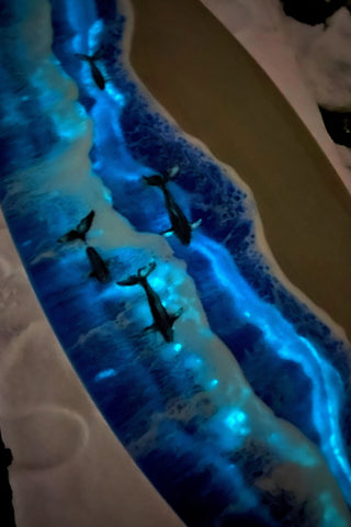Surfboard Coffee Table with Glow Epoxy