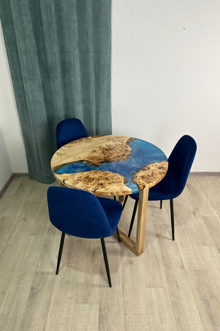 Blue Ocean Art Epoxy Table with Poplar Wood