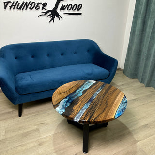 Round Epoxy Coffee Table with Ocean Art
