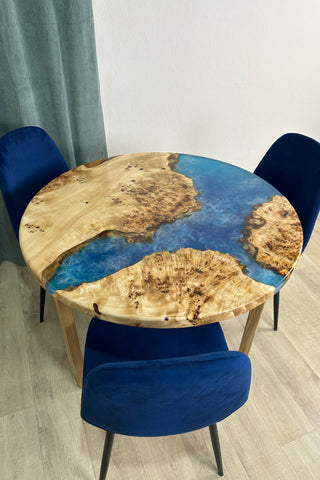 Blue Ocean Art Epoxy Table with Poplar Wood