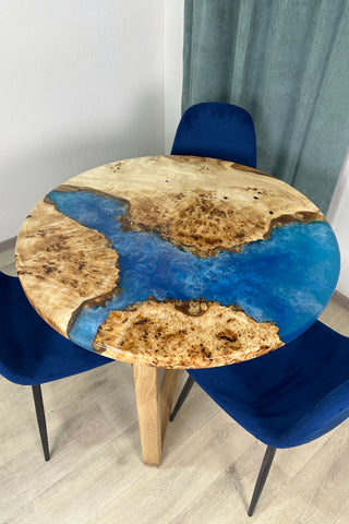 Blue Ocean Art Epoxy Table with Poplar Wood