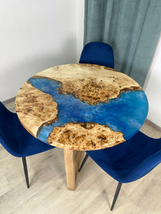 Blue Ocean Art Epoxy Table with Poplar Wood