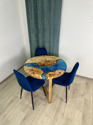 Blue Ocean Art Epoxy Table with Poplar Wood