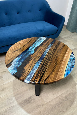 Runder Ocean Art Couchtisch aus Walnussholz
