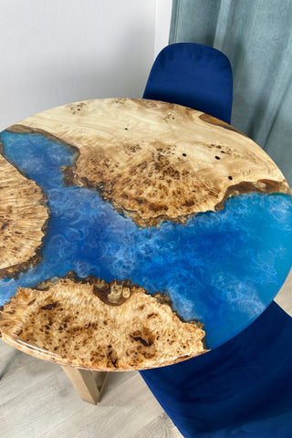 Blue Ocean Art Epoxy Table with Poplar Wood
