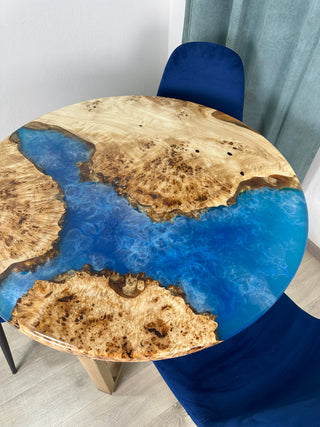 Blue Ocean Art Epoxy Table with Poplar Wood