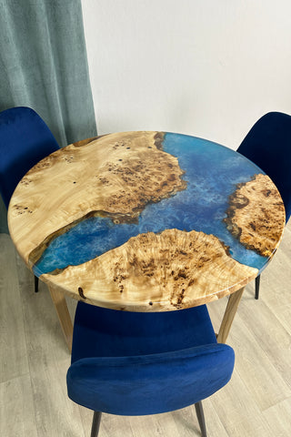Blue Ocean Art Epoxy Table with Poplar Wood