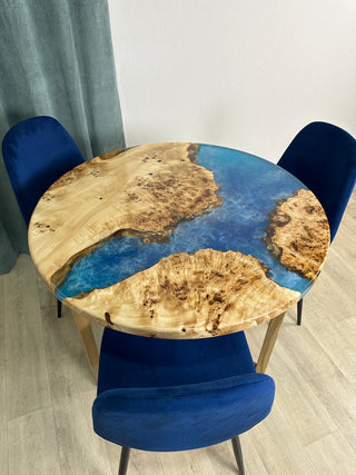 Blue Ocean Art Epoxy Table with Poplar Wood