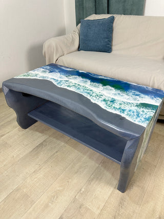 Gray Wood Epoxy Ocean Waterfall Table