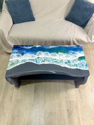 Gray Wood Epoxy Ocean Waterfall Table