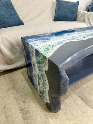 Gray Wood Epoxy Ocean Waterfall Table