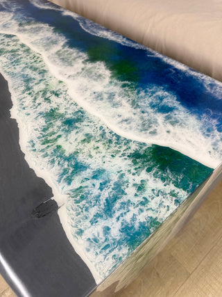 Gray Wood Epoxy Ocean Waterfall Table