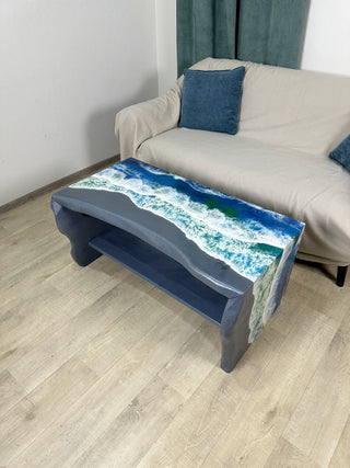 Gray Wood Epoxy Ocean Waterfall Table