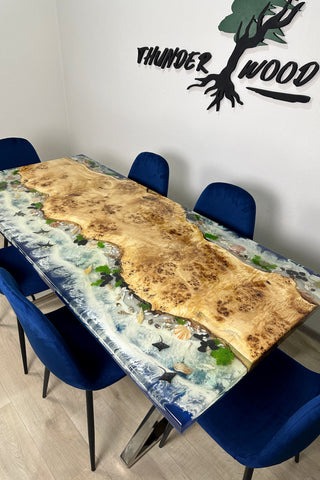 Underwater Sealife Glowing in Dark Dining Table for 6 Seats
