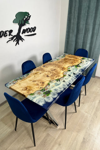 Underwater Sealife Glowing in Dark Dining Table for 6 Seats