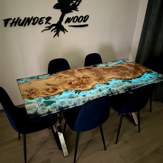 Underwater Sealife Glowing in Dark Dining Table for 6 Seats