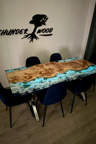 Underwater Sealife Glowing in Dark Dining Table for 6 Seats