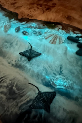 Underwater Sealife Glowing in Dark Dining Table for 6 Seats