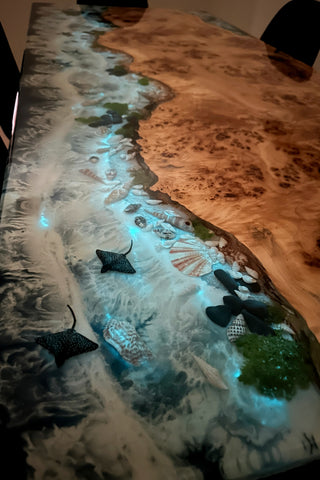 Underwater Sealife Glowing in Dark Dining Table for 6 Seats