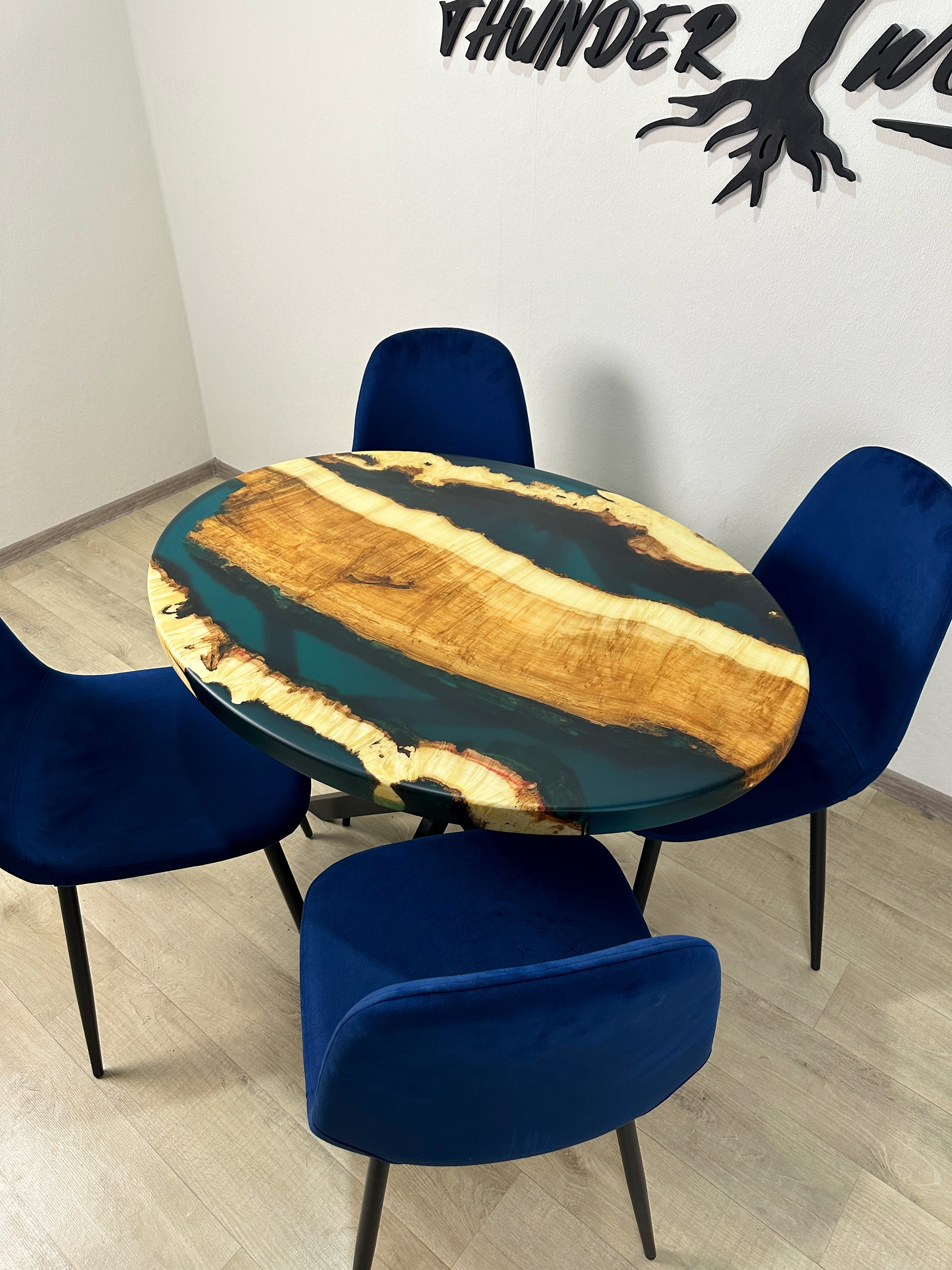 Maldives epoxy resin river dining table , maple wood, islands, turquoise resin  color - Fine Wooden Creations