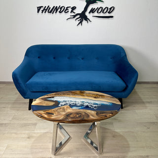 Klarer blauer Epoxidharz-Couchtisch River