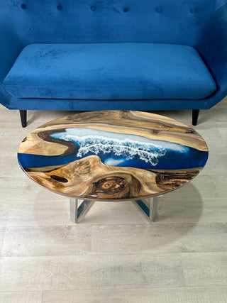 Oval Ocean Epoxy River Coffee Table