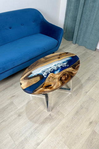 Klarer blauer Epoxidharz-Couchtisch River
