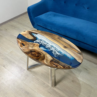 Klarer blauer Epoxidharz-Couchtisch River