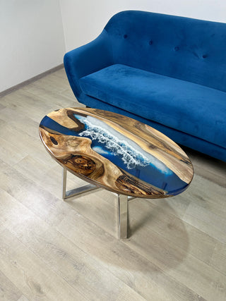 Oval Ocean Epoxy River Coffee Table