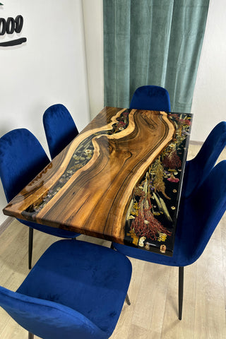 Walnut epoxy dining table