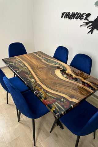 Walnut epoxy dining table