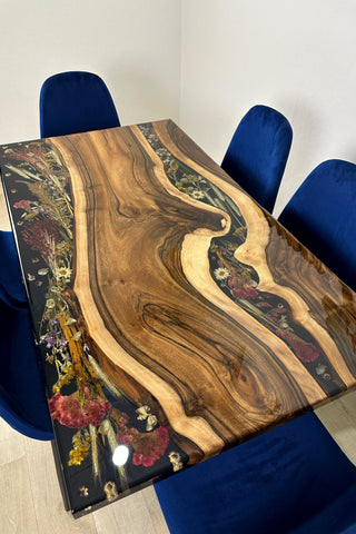 Walnut epoxy dining table