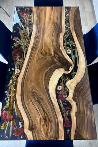 Walnut epoxy dining table