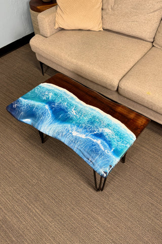 Black Walnut Wood Live Edge Ocean Epoxy Table