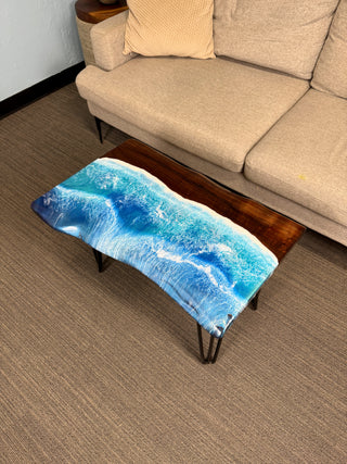 Black Walnut Wood Live Edge Ocean Epoxy Table