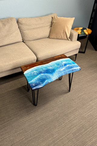Black Walnut Wood Live Edge Ocean Epoxy Table