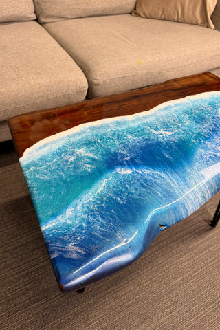 Black Walnut Wood Live Edge Ocean Epoxy Table