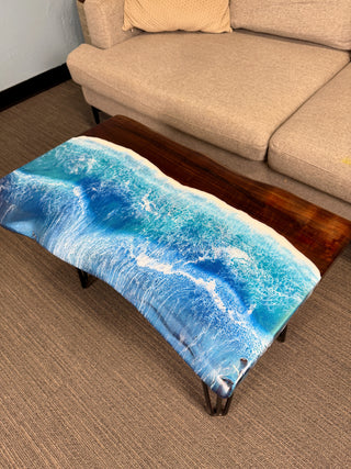 Black Walnut Wood Live Edge Ocean Epoxy Table