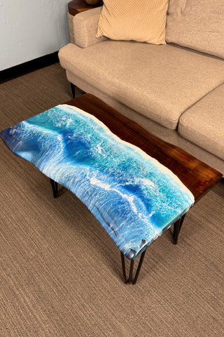 Black Walnut Wood Live Edge Ocean Epoxy Table